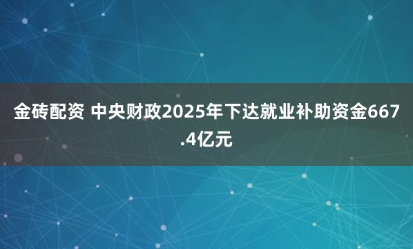 金砖配资 中央财政2025年下达就业补助资金667.4亿元